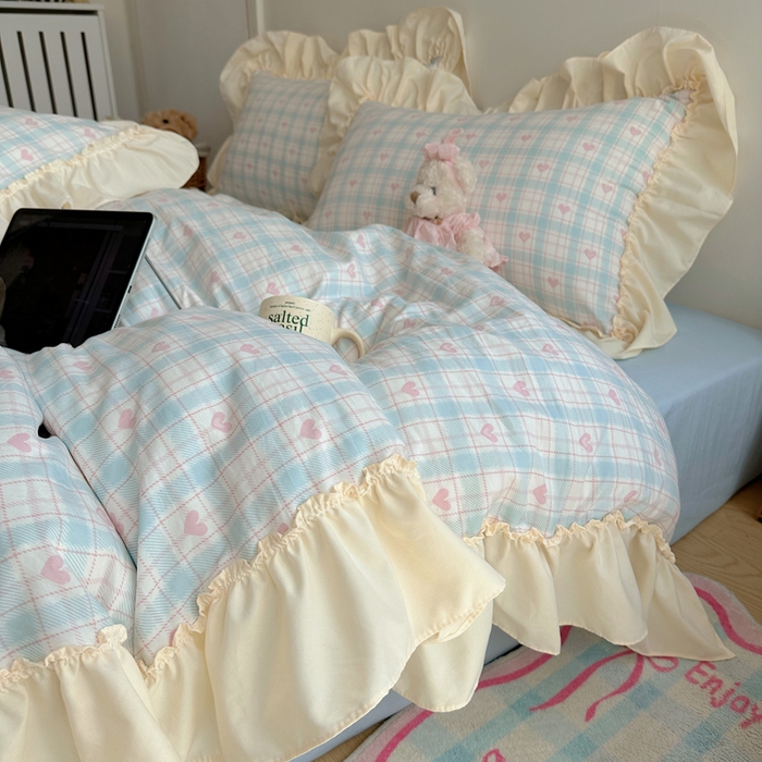 91家纺网 家纺一手货源 找家纺 盼季家纺 2025新款日韩系小碎花荷叶花边床上用品四件套 荷叶花边-南笙