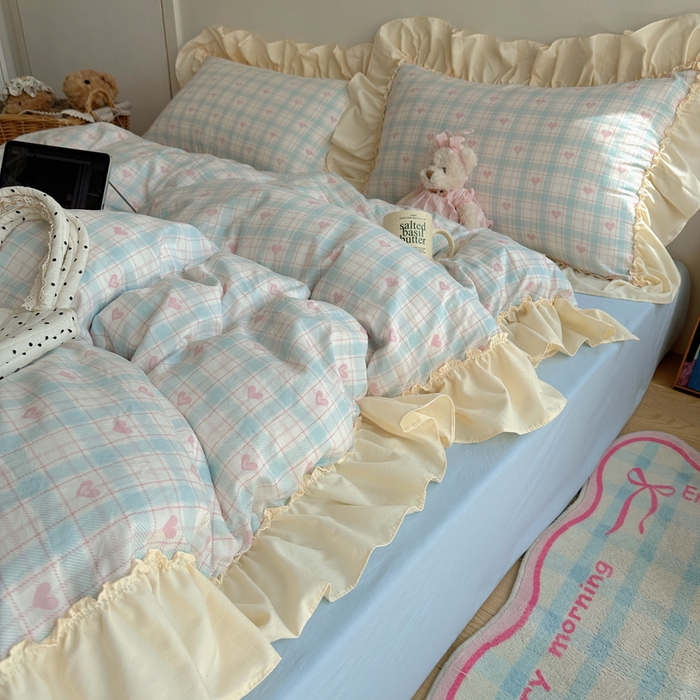 91家纺网 家纺一手货源 找家纺 盼季家纺 2025新款日韩系小碎花荷叶花边床上用品四件套 荷叶花边-南笙