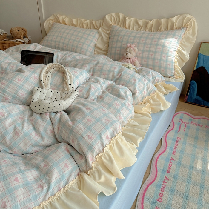 91家纺网 家纺一手货源 找家纺 盼季家纺 2025新款日韩系小碎花荷叶花边床上用品四件套 荷叶花边-南笙