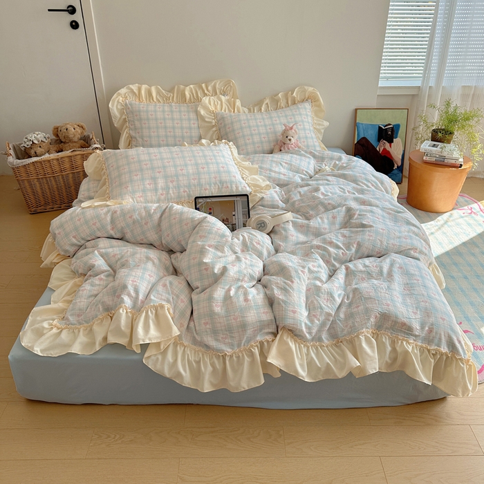 91家纺网 家纺一手货源 找家纺 盼季家纺 2025新款日韩系小碎花荷叶花边床上用品四件套 荷叶花边-南笙