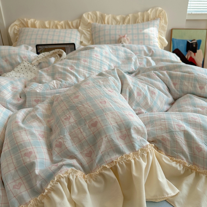 91家纺网 家纺一手货源 找家纺 盼季家纺 2025新款日韩系小碎花荷叶花边床上用品四件套 荷叶花边-南笙