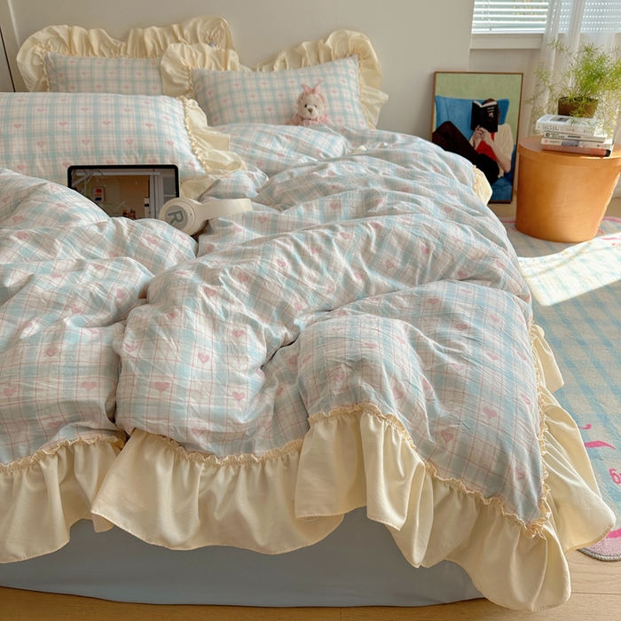 91家纺网 家纺一手货源 找家纺 盼季家纺 2025新款日韩系小碎花荷叶花边床上用品四件套 荷叶花边-南笙