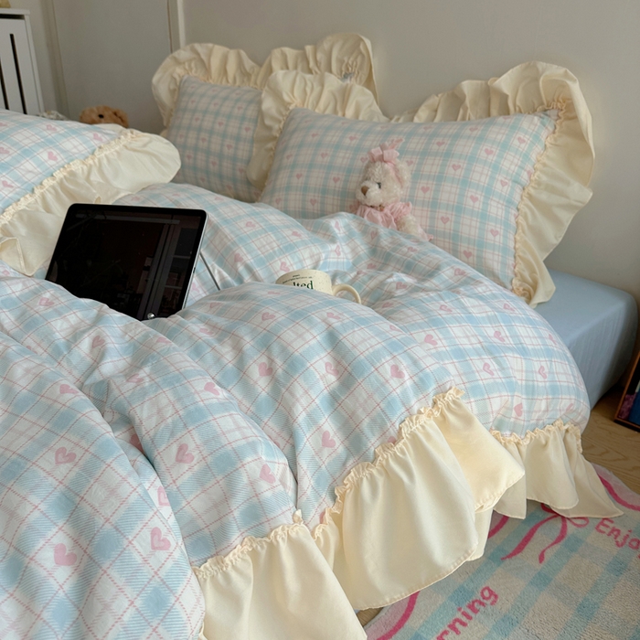 91家纺网 家纺一手货源 找家纺 盼季家纺 2025新款日韩系小碎花荷叶花边床上用品四件套 荷叶花边-南笙