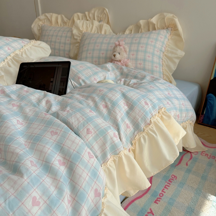 91家纺网 家纺一手货源 找家纺 盼季家纺 2025新款日韩系小碎花荷叶花边床上用品四件套 荷叶花边-南笙