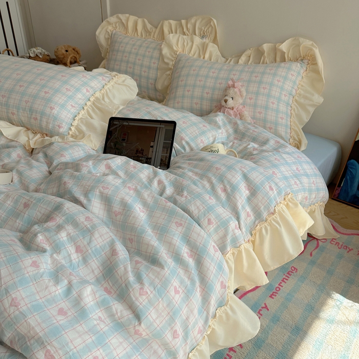 91家纺网 家纺一手货源 找家纺 盼季家纺 2025新款日韩系小碎花荷叶花边床上用品四件套 荷叶花边-南笙