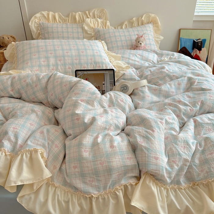 91家纺网 家纺一手货源 找家纺 盼季家纺 2025新款日韩系小碎花荷叶花边床上用品四件套 荷叶花边-南笙