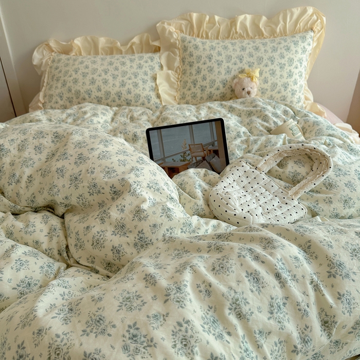 91家纺网 家纺一手货源 找家纺 盼季家纺 2025新款日韩系小碎花荷叶花边床上用品四件套 荷叶花边-陌笙