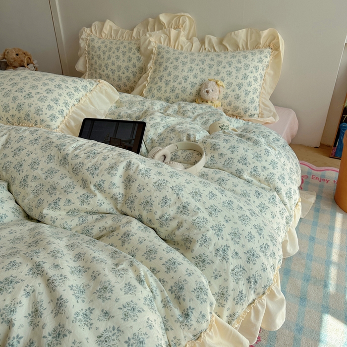 91家纺网 家纺一手货源 找家纺 盼季家纺 2025新款日韩系小碎花荷叶花边床上用品四件套 荷叶花边-陌笙