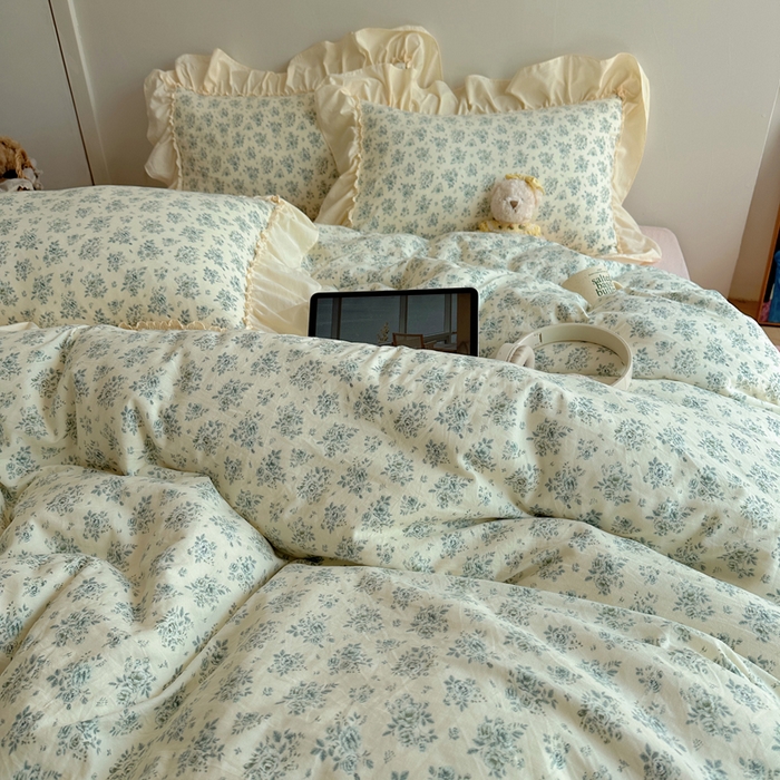 91家纺网 家纺一手货源 找家纺 盼季家纺 2025新款日韩系小碎花荷叶花边床上用品四件套 荷叶花边-陌笙