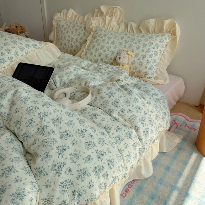 91家纺网 家纺一手货源 找家纺 盼季家纺 2025新款日韩系小碎花荷叶花边床上用品四件套 荷叶花边-陌笙