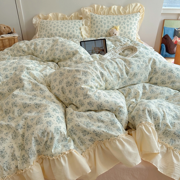 91家纺网 家纺一手货源 找家纺 盼季家纺 2025新款日韩系小碎花荷叶花边床上用品四件套 荷叶花边-陌笙