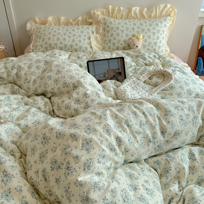 91家纺网 家纺一手货源 找家纺 盼季家纺 2025新款日韩系小碎花荷叶花边床上用品四件套 荷叶花边-陌笙