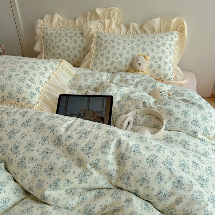 91家纺网 家纺一手货源 找家纺 盼季家纺 2025新款日韩系小碎花荷叶花边床上用品四件套 荷叶花边-陌笙