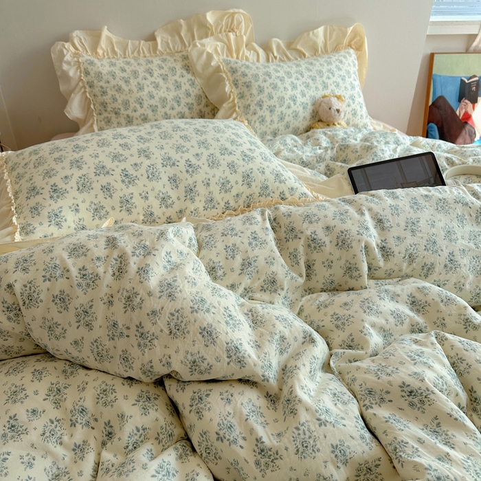 91家纺网 家纺一手货源 找家纺 盼季家纺 2025新款日韩系小碎花荷叶花边床上用品四件套 荷叶花边-陌笙