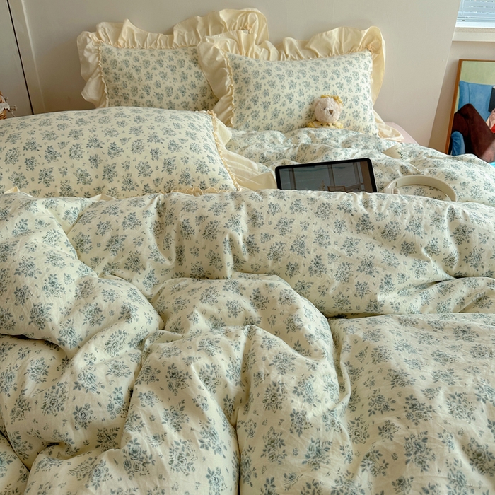 91家纺网 家纺一手货源 找家纺 盼季家纺 2025新款日韩系小碎花荷叶花边床上用品四件套 荷叶花边-陌笙