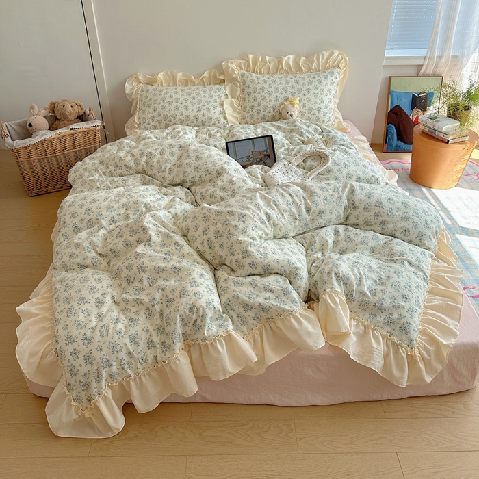 91家纺网 家纺一手货源 找家纺 盼季家纺 2025新款日韩系小碎花荷叶花边床上用品四件套 荷叶花边-陌笙