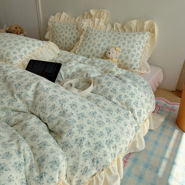 91家纺网 家纺一手货源 找家纺 盼季家纺 2025新款日韩系小碎花荷叶花边床上用品四件套 荷叶花边-陌笙