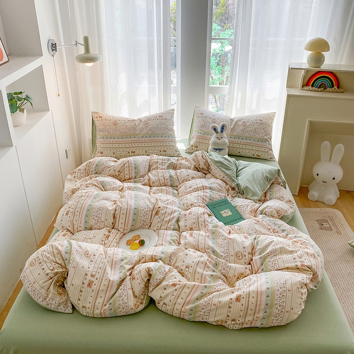 91家纺网 家纺一手货源 找家纺 梦嘉居 2025新款110克超柔云感棉四件套学生宿舍三件套四季款-平铺图 摩尔庄园