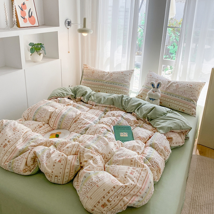 91家纺网 家纺一手货源 找家纺 梦嘉居 2025新款110克超柔云感棉四件套学生宿舍三件套四季款-平铺图 摩尔庄园