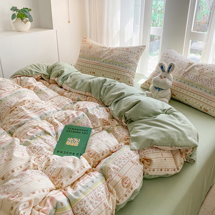 91家纺网 家纺一手货源 找家纺 梦嘉居 2025新款110克超柔云感棉四件套学生宿舍三件套四季款-平铺图 摩尔庄园