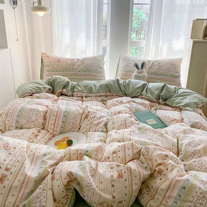 91家纺网 家纺一手货源 找家纺 梦嘉居 2025新款110克超柔云感棉四件套学生宿舍三件套四季款-平铺图 摩尔庄园