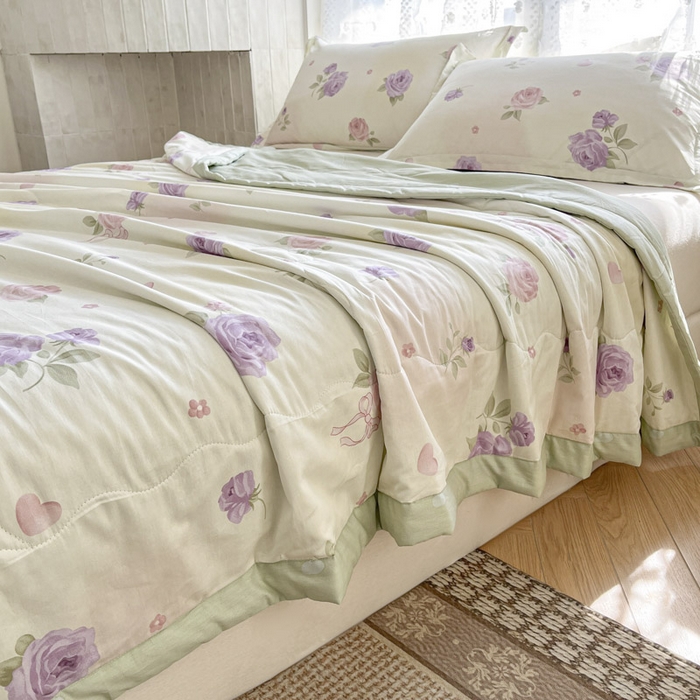 91家纺网 家纺一手货源 找家纺 晨希家居 2025春夏新款全棉纯棉印花夏被夏凉被空调被 浪漫玫瑰