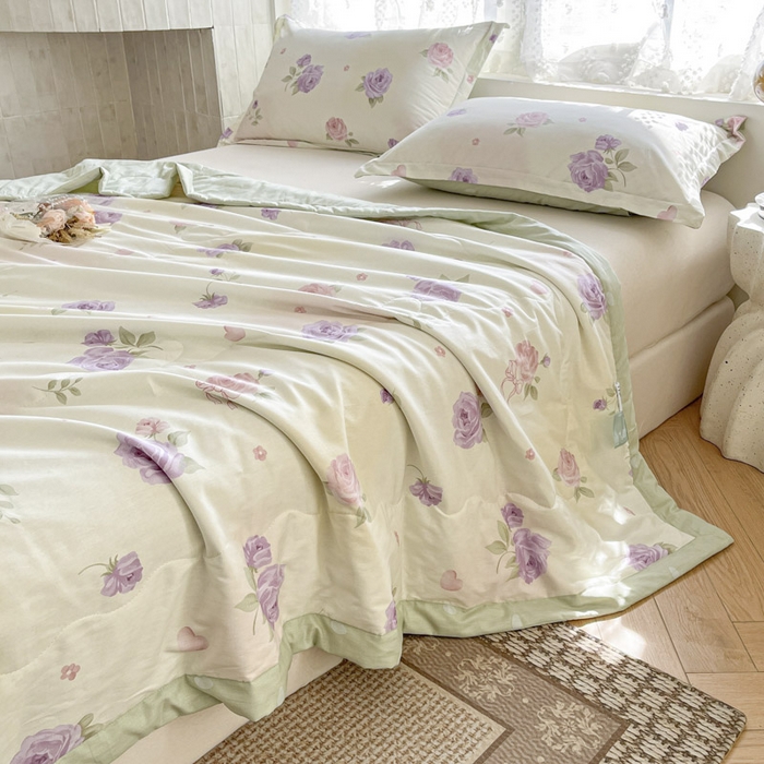 91家纺网 家纺一手货源 找家纺 晨希家居 2025春夏新款全棉纯棉印花夏被夏凉被空调被 浪漫玫瑰