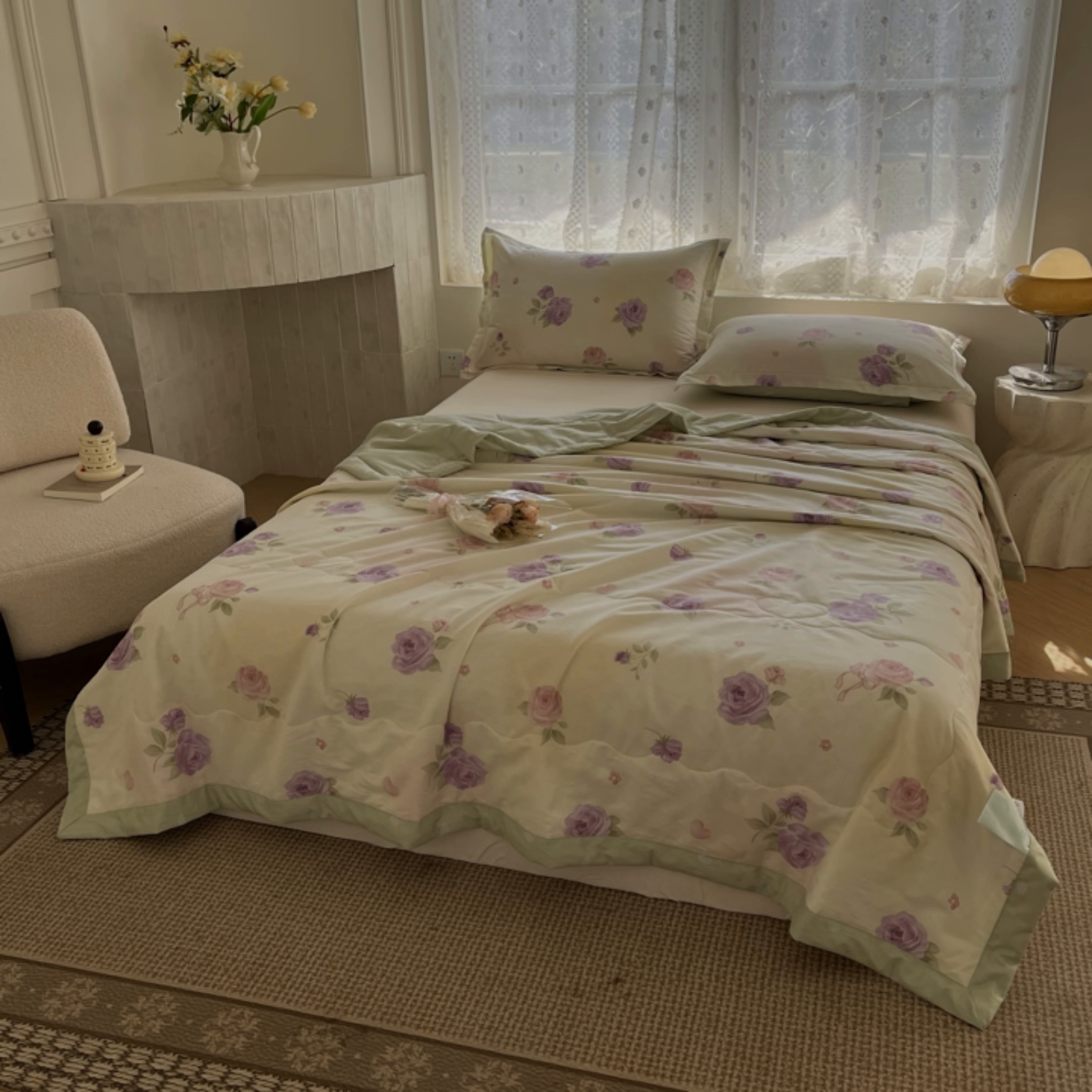 91家纺网 家纺一手货源 找家纺 晨希家居 2025春夏新款全棉纯棉印花夏被夏凉被空调被 浪漫玫瑰