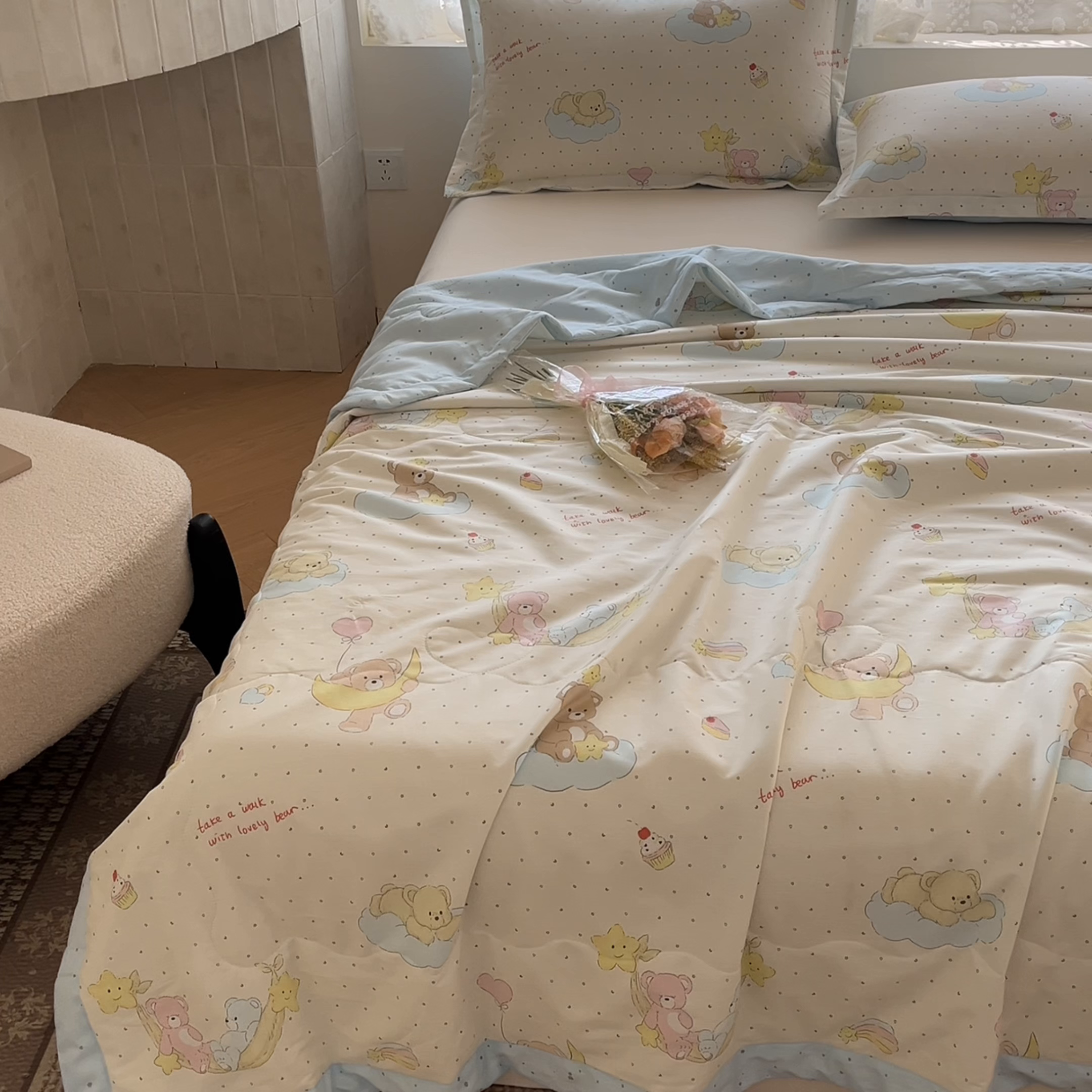 91家纺网 家纺一手货源 找家纺 晨希家居 2025春夏新款全棉纯棉印花夏被夏凉被空调被 星星熊