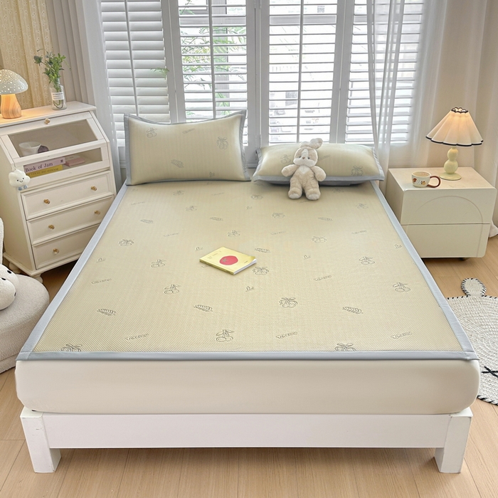 91家纺网 家纺一手货源 找家纺 春妮家纺 2025新款A类PE提花软席凉感冰豆豆凉席席子凉席 夏日樱桃-杏