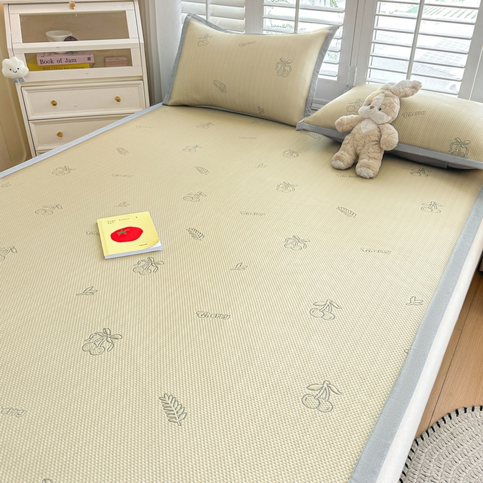 91家纺网 家纺一手货源 找家纺 春妮家纺 2025新款A类PE提花软席凉感冰豆豆凉席席子凉席 夏日樱桃-杏