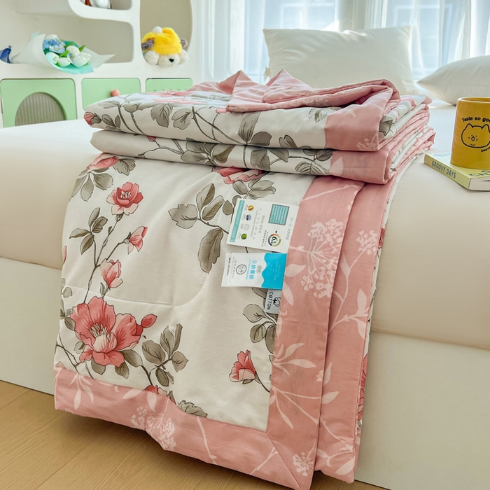 91家纺网 家纺一手货源 找家纺 大世界被王 2025新款全棉纯棉健康夏被夏凉被空调被 春和景明-粉