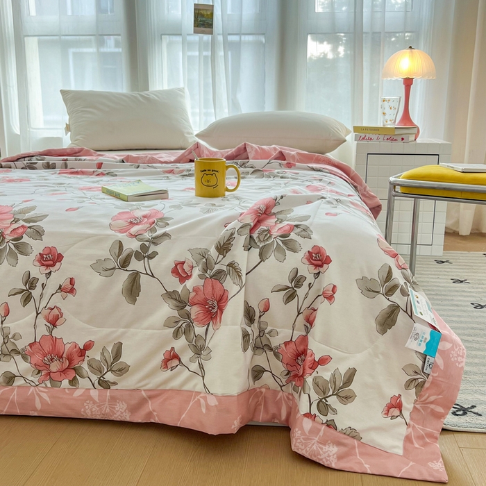 91家纺网 家纺一手货源 找家纺 大世界被王 2025新款全棉纯棉健康夏被夏凉被空调被 春和景明-粉