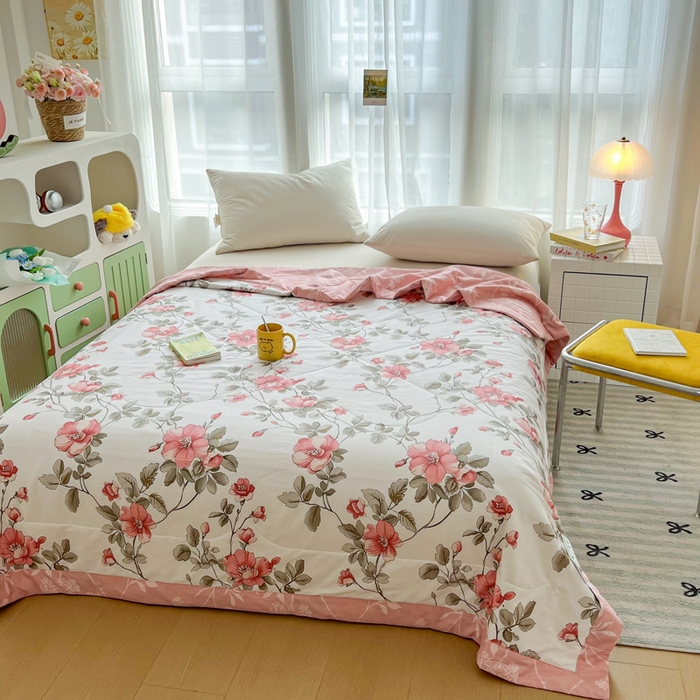 91家纺网 家纺一手货源 找家纺 大世界被王 2025新款全棉纯棉健康夏被夏凉被空调被 春和景明-粉