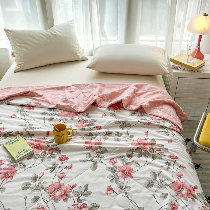 91家纺网 家纺一手货源 找家纺 大世界被王 2025新款全棉纯棉健康夏被夏凉被空调被 春和景明-粉