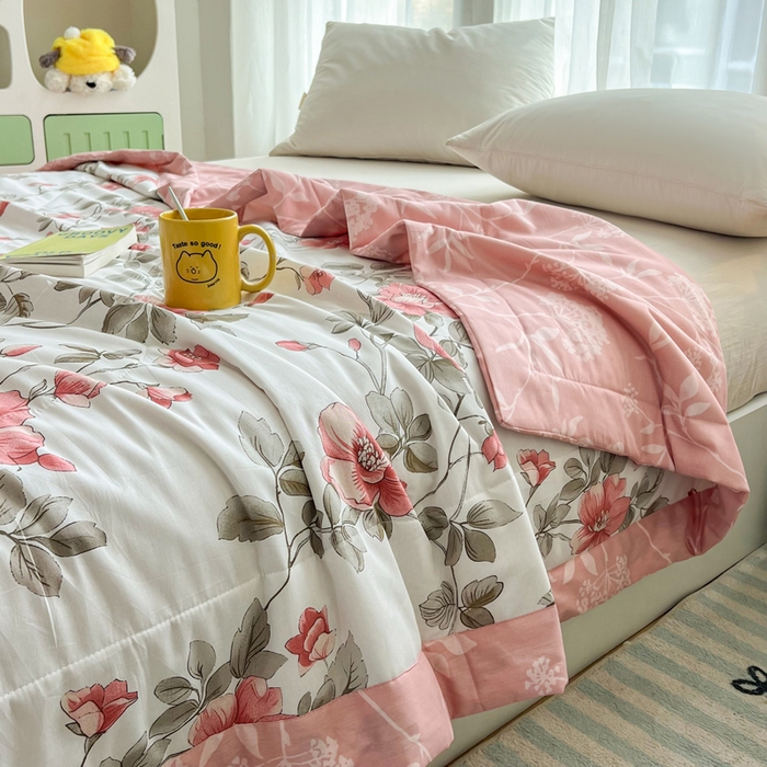 91家纺网 家纺一手货源 找家纺 大世界被王 2025新款全棉纯棉健康夏被夏凉被空调被 春和景明-粉