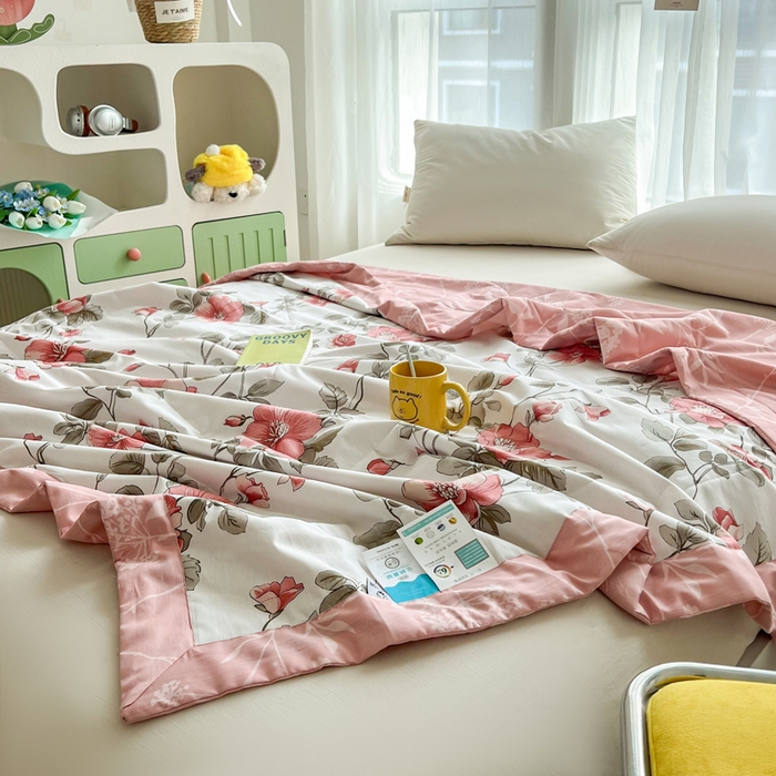 91家纺网 家纺一手货源 找家纺 大世界被王 2025新款全棉纯棉健康夏被夏凉被空调被 春和景明-粉