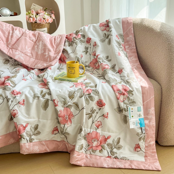 91家纺网 家纺一手货源 找家纺 大世界被王 2025新款全棉纯棉健康夏被夏凉被空调被 春和景明-粉