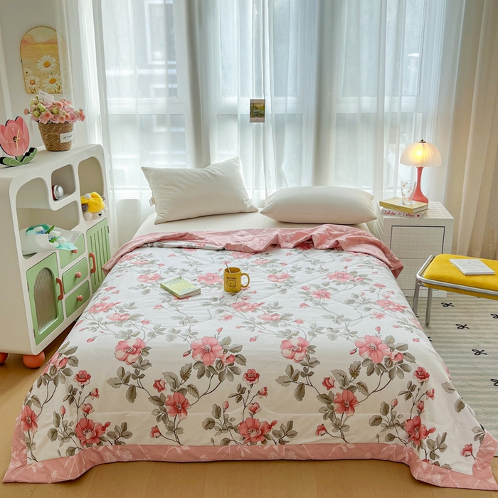 91家纺网 家纺一手货源 找家纺 大世界被王 2025新款全棉纯棉健康夏被夏凉被空调被 春和景明-粉