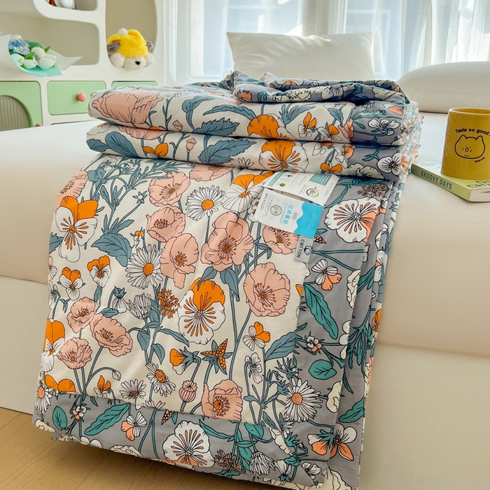 91家纺网 家纺一手货源 找家纺 大世界被王 2025新款全棉纯棉健康夏被夏凉被空调被 花香半语