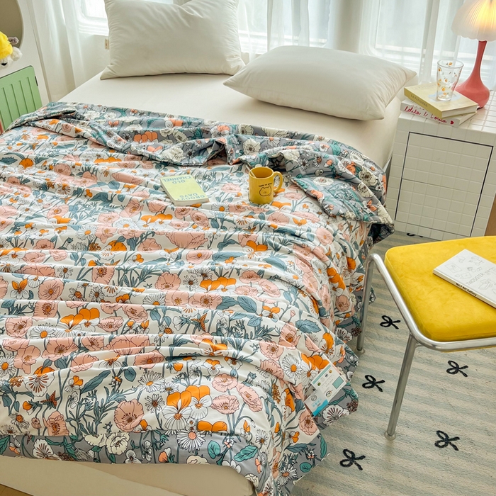 91家纺网 家纺一手货源 找家纺 大世界被王 2025新款全棉纯棉健康夏被夏凉被空调被 花香半语