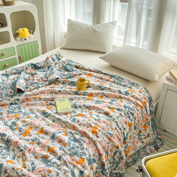 91家纺网 家纺一手货源 找家纺 大世界被王 2025新款全棉纯棉健康夏被夏凉被空调被 花香半语