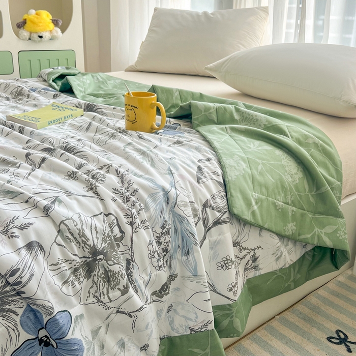 91家纺网 家纺一手货源 找家纺 大世界被王 2025新款全棉纯棉健康夏被夏凉被空调被 水墨花彩