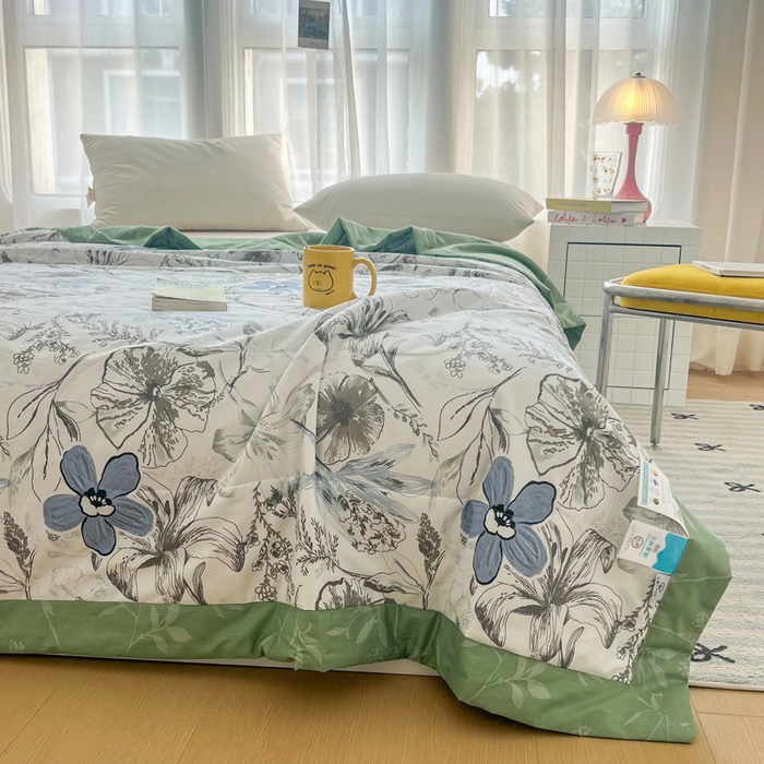 91家纺网 家纺一手货源 找家纺 大世界被王 2025新款全棉纯棉健康夏被夏凉被空调被 水墨花彩