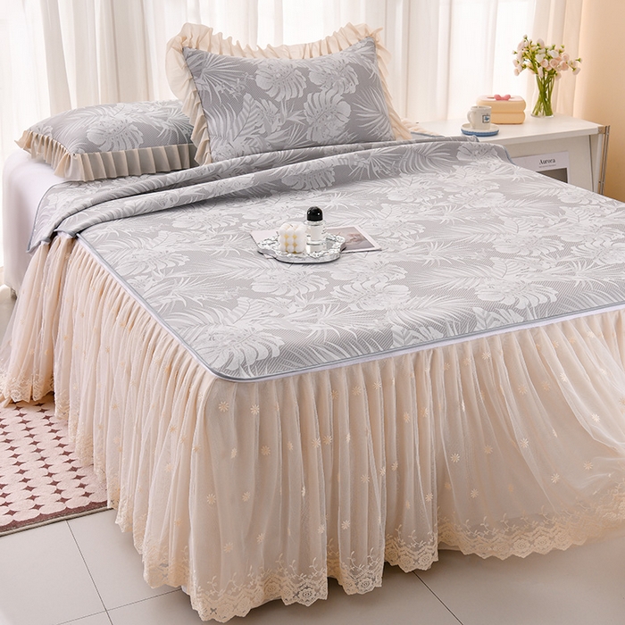 91家纺网 家纺一手货源 找家纺 家之硕家纺 2025春夏新款凉感提花凉席三件套-夏日清凉系列 夏日清凉---浅灰