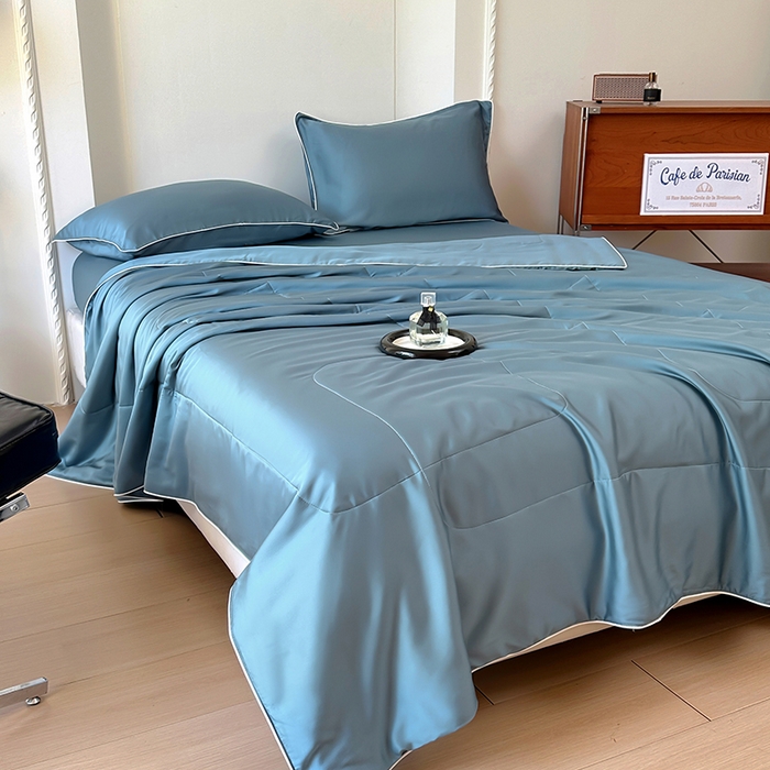 91家纺网 家纺一手货源 找家纺 百寐 2025新款60S兰精天丝夏被系列 管蓝