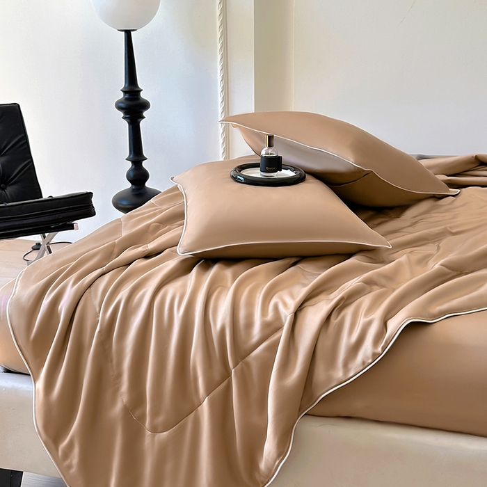 91家纺网 家纺一手货源 找家纺 百寐 2025新款60S兰精天丝夏被系列 冰咖啡+碳灰