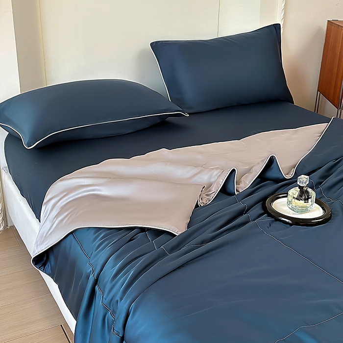 91家纺网 家纺一手货源 找家纺 百寐 2025新款60S兰精天丝夏被系列 宝石蓝+碳灰