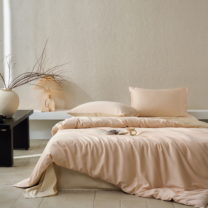 91家纺网 家纺一手货源 找家纺 咏绒家纺工厂店 2025新款60支奥地利兰精天丝纯色天丝棉四件套 可可（可可牛奶-优雅驼）