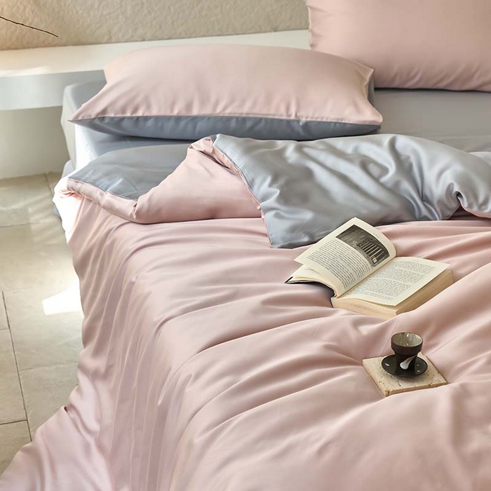 91家纺网 家纺一手货源 找家纺 咏绒家纺工厂店 2025新款60支奥地利兰精天丝纯色天丝棉四件套 藕合（脏脏粉-朦胧灰）